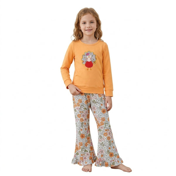 RTS GLP3563 toddler girl clothes Thanksgiving embroidery long sleeve outfit