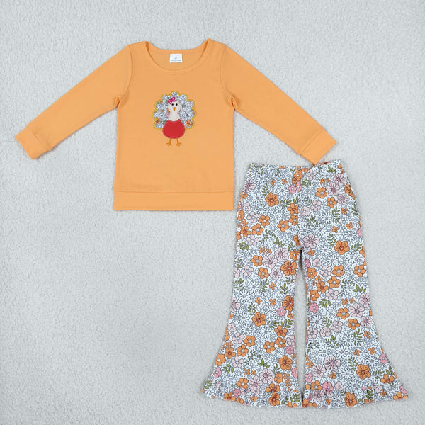 RTS GLP3563 toddler girl clothes Thanksgiving embroidery long sleeve outfit