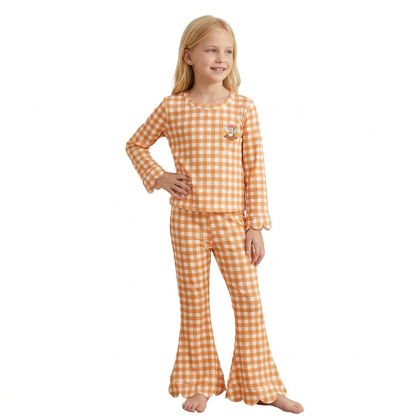 RTS GLP3588 toddler girl clothes gingham Thanksgiving embroidery long sleeve outfit
