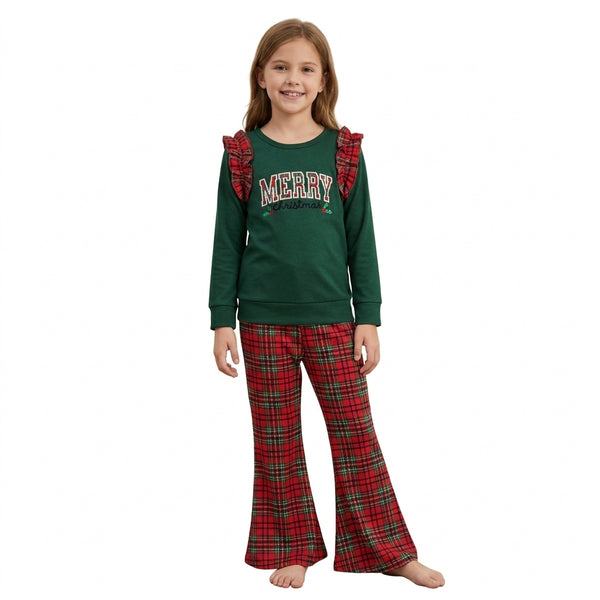 RTS GLP3595 toddler girl clothes Merry embroidery long sleeve flare pants outfit christmas clothes