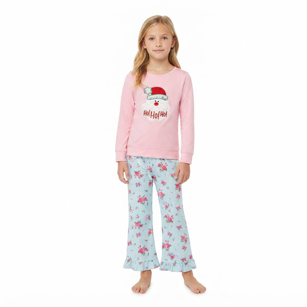 RTS GLP3596 toddler girl clothes santa embroidery long sleeve flare pants outfit