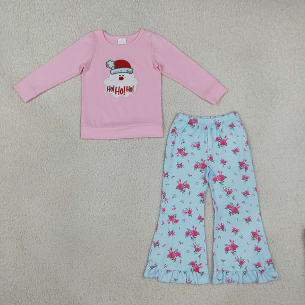 RTS GLP3596 toddler girl clothes santa embroidery long sleeve flare pants outfit
