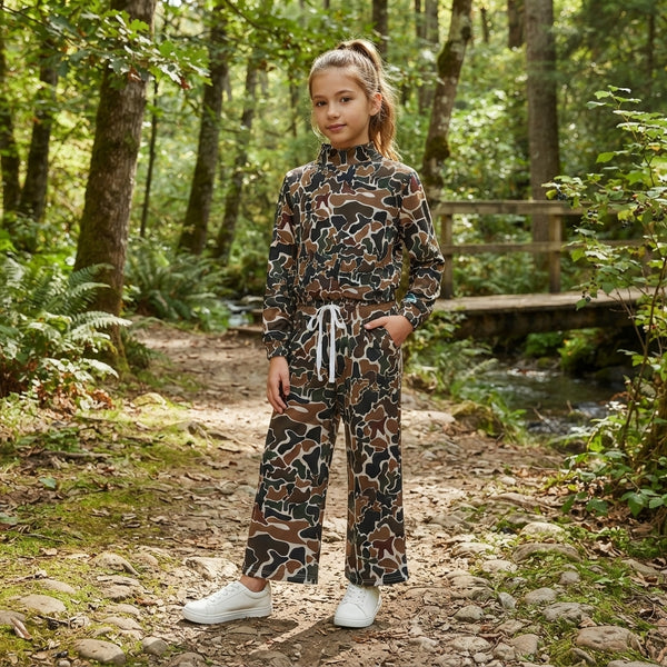 RTS GLP3601 baby girl clothes camo mixed print long sleeve top wide leg pant yoga athletic set