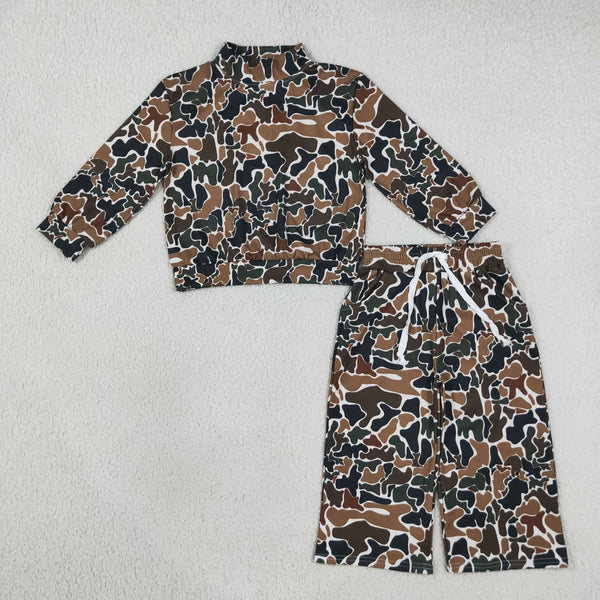 RTS GLP3601 baby girl clothes camo mixed print long sleeve top wide leg pant yoga athletic set