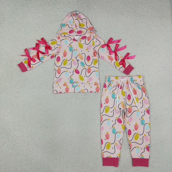 RTS Matching clothing kids Christmas gingerbread & light bulb mixed print toddler girl long sleeve hooded outfit-2026.10.7