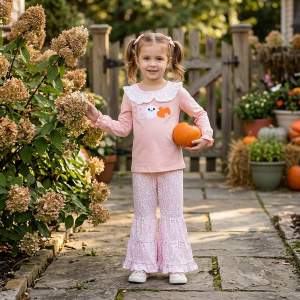 RTS GLP3630 baby girl clothes halloween embroidery floral print long sleeve top ruffle pant outfit