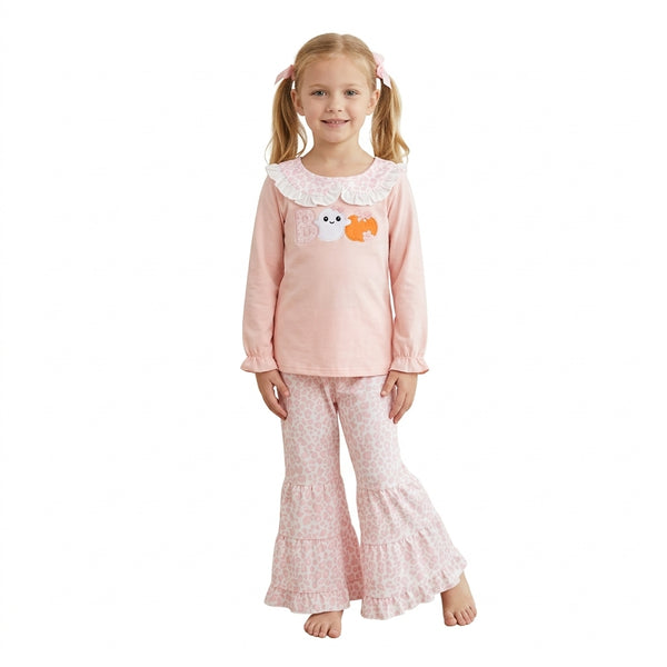 RTS GLP3630 baby girl clothes halloween embroidery floral print long sleeve top ruffle pant outfit