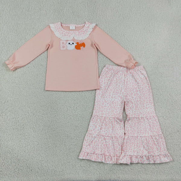 RTS GLP3630 baby girl clothes halloween embroidery floral print long sleeve top ruffle pant outfit