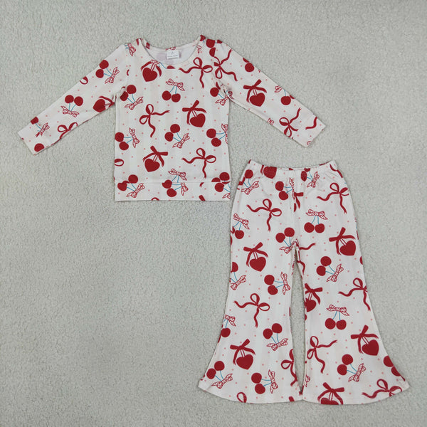 RTS GLP3636 toddler girl clothes cherry print long sleeve flare pants outfit