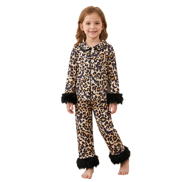 RTS GLP3640 baby girl clothes leopard print long sleeve fur trim pant outfit