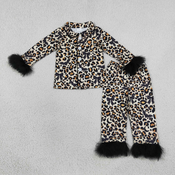 RTS GLP3640 baby girl clothes leopard print long sleeve fur trim pant outfit