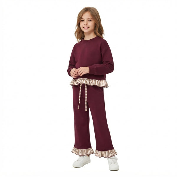 RTS GLP3647 toddler girl clothes solid maroon ruffle long sleeve outfit sweater outfit