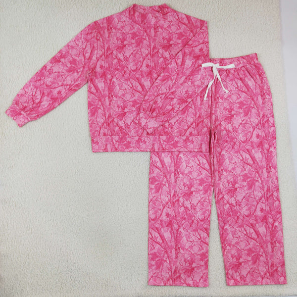 RTS GLP3651 women clothes pink abstract print long sleeve pant outfit