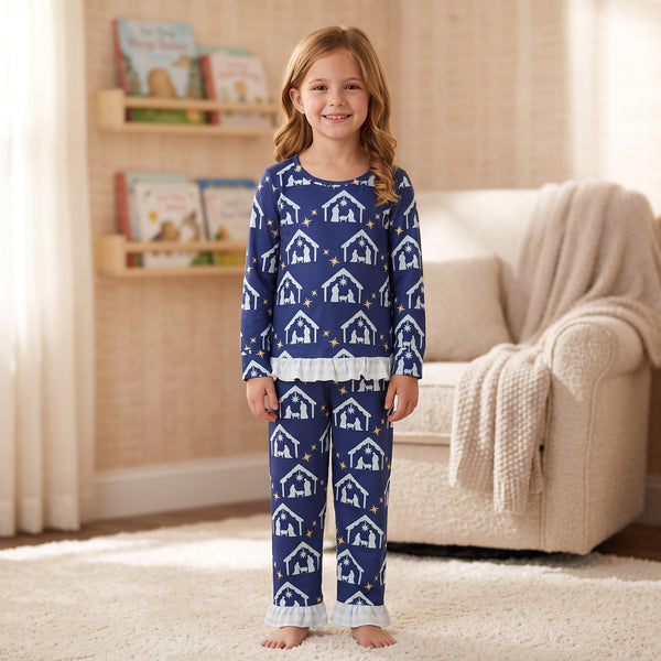 RTS GLP3659 baby girl clothes house star print long sleeve top pant outfit