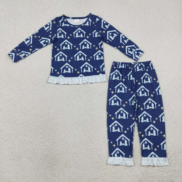 RTS GLP3659 baby girl clothes house star print long sleeve top pant outfit