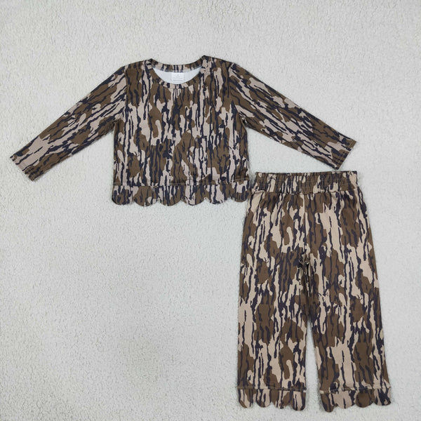 RTS GLP3660 toddler girl clothes camo scallop print long sleeve outfit