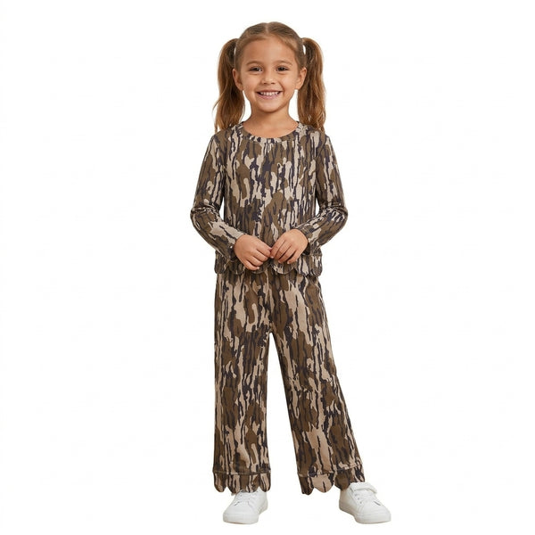 RTS GLP3660 toddler girl clothes camo scallop print long sleeve outfit