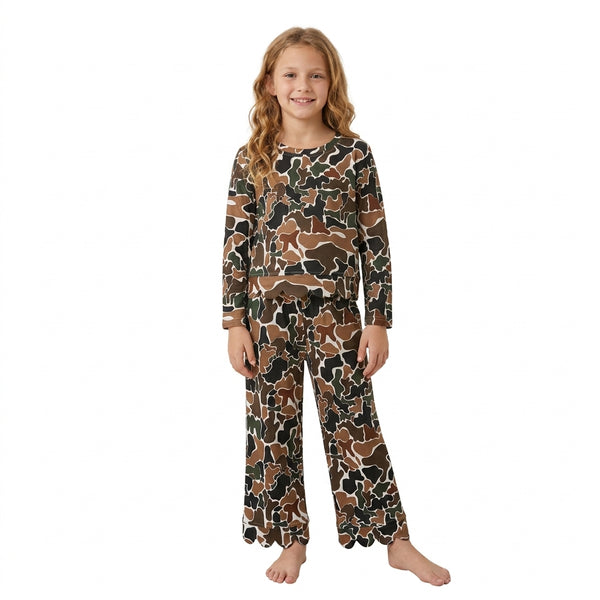 RTS P1145 toddler girl clothes camo scallop print long pants