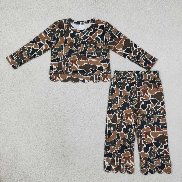 RTS GLP3662 toddler girl clothes camo scallop print long sleeve outfit