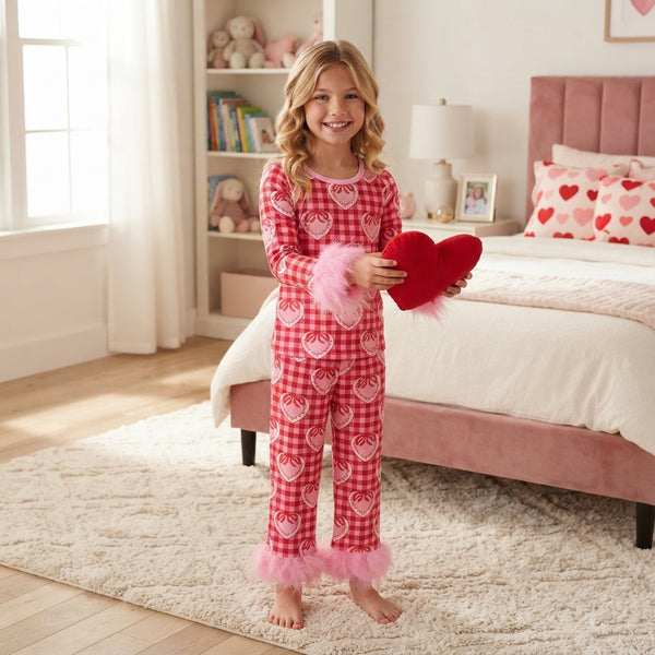 RTS GLP3669 baby girl clothes heart print long sleeve top pant outfit