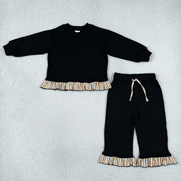 RTS GLP3671 12-18M-8-9T toddler girl clothes black sweater material winter clothes long sleeve ruffle pants outfit