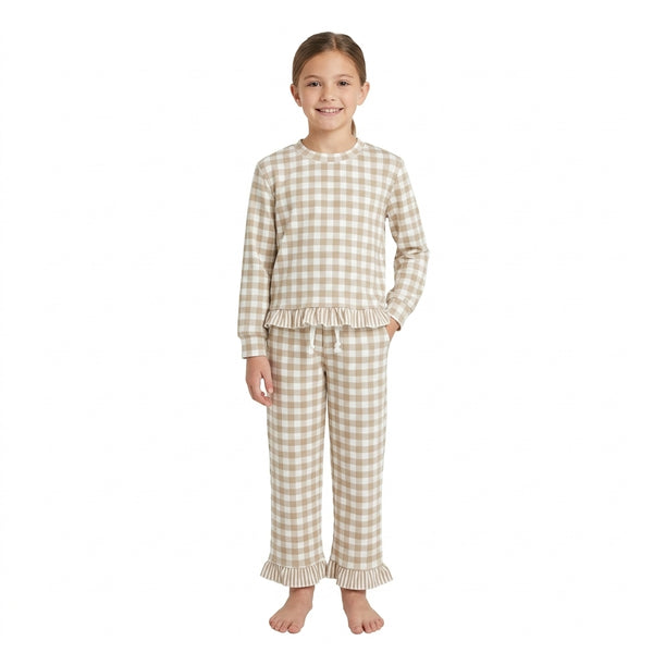 RTS GLP3674 toddler girl clothes gingham print long sleeve outfit