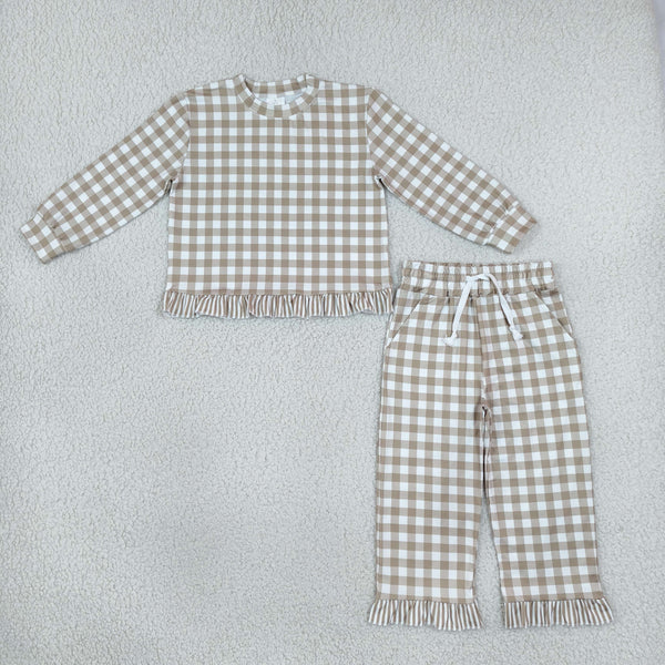 RTS GLP3674 toddler girl clothes gingham print long sleeve outfit