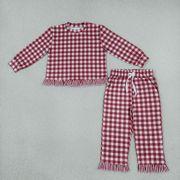 RTS GLP3675 toddler girl clothes gingham print long sleeve outfit