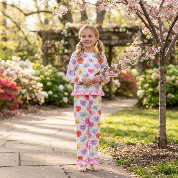 RTS GLP3676 toddler girl clothes heart candy print long sleeve flare pants outfit