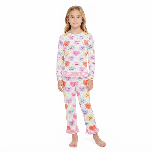RTS GLP3676 toddler girl clothes heart candy print long sleeve flare pants outfit