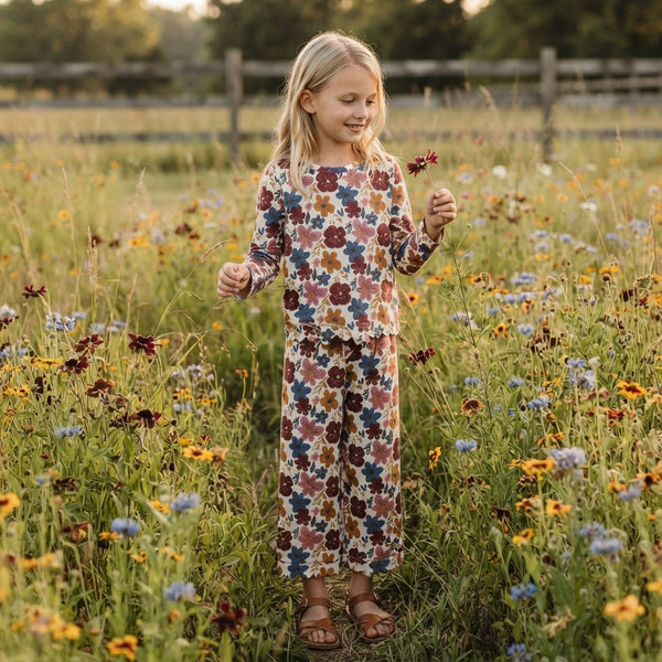 RTS GLP3690 baby girl clothes floral mixed print long sleeve top flare pant outfit