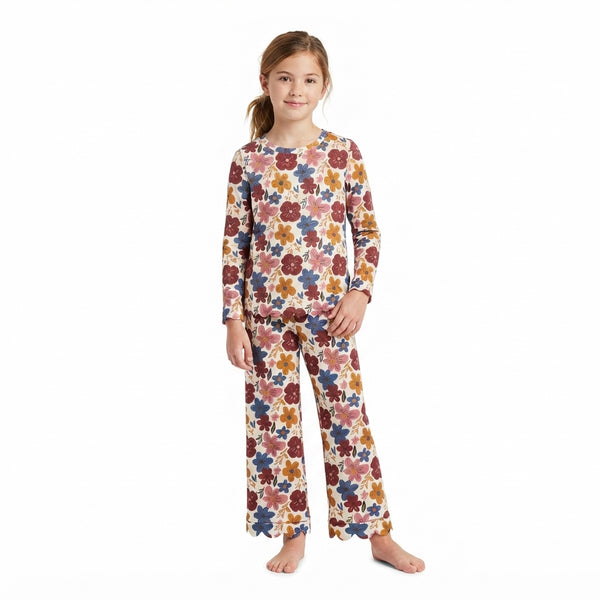 RTS GLP3690 baby girl clothes floral mixed print long sleeve top flare pant outfit