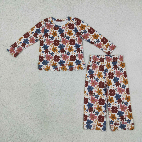 RTS GLP3690 baby girl clothes floral mixed print long sleeve top flare pant outfit