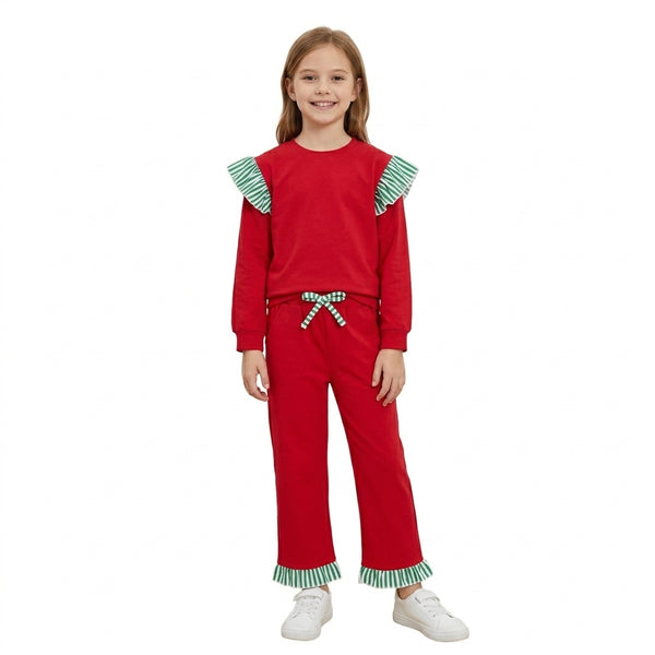RTS GLP3697 toddler girl clothes solid ruffle long sleeve outfit