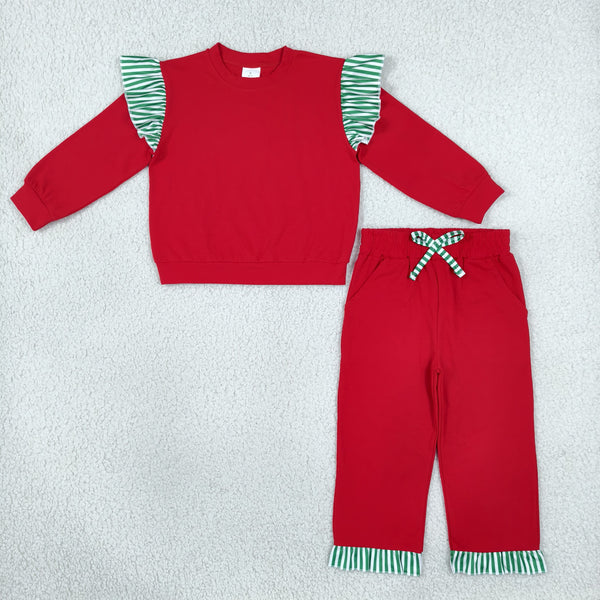 RTS GLP3697 toddler girl clothes solid ruffle long sleeve outfit