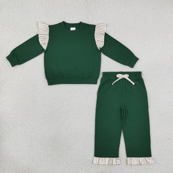 RTS GLP3698 toddler girl clothes solid green ruffle long sleeve outfit