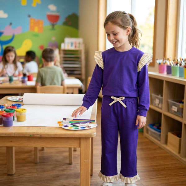 RTS GLP3699 toddler girl clothes solid purple ruffle long sleeve outfit