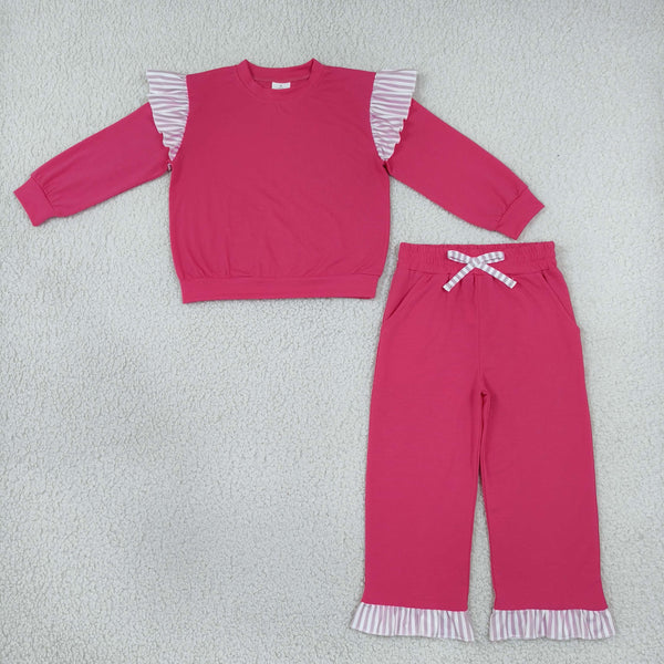 RTS GLP3701 toddler girl clothes cotton solid long sleeve ruffle outfit winter pants set