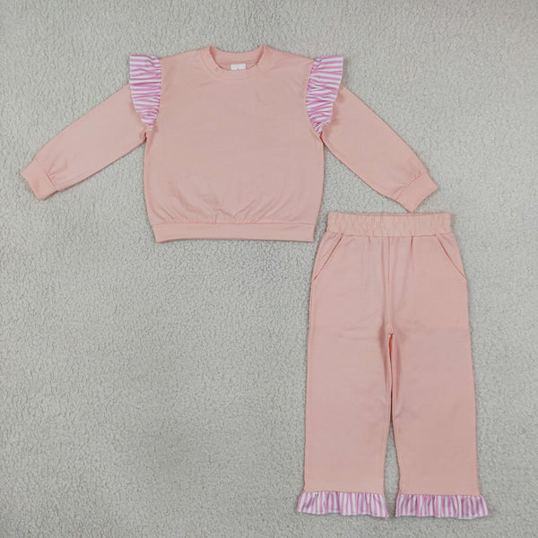 RTS GLP3702  toddler girl clothes ruffle long sleeve pants outfit cotton solid bundle winter clothes