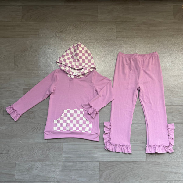 No MOQ GLP3710 each design  pre‑order kids girl winter outfit hoodies purple plaid pants set-real pic 2026.9.5