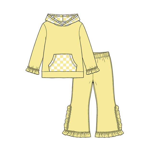 GLP3711 MOQ:5pcs each design  pre‑order kids girl winter outfit hoodies yellow plaid pants set 2026.9.4