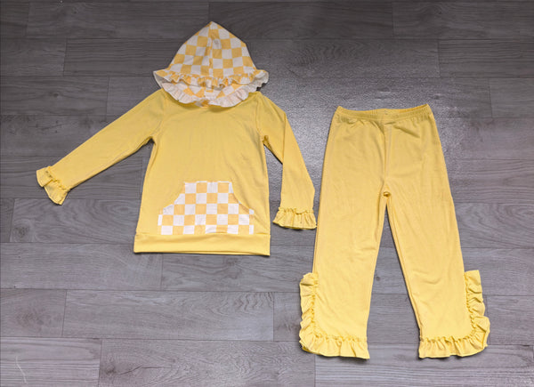 No MOQ GLP3711 each design  pre‑order kids girl winter outfit hoodies yellow plaid pants set-real pic 2026.10.2