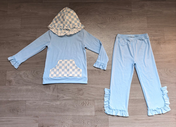 No MOQ GLP3713 each design  pre‑order kids girl winter outfit hoodies blue plaid pants set-real pic 2026.10.13