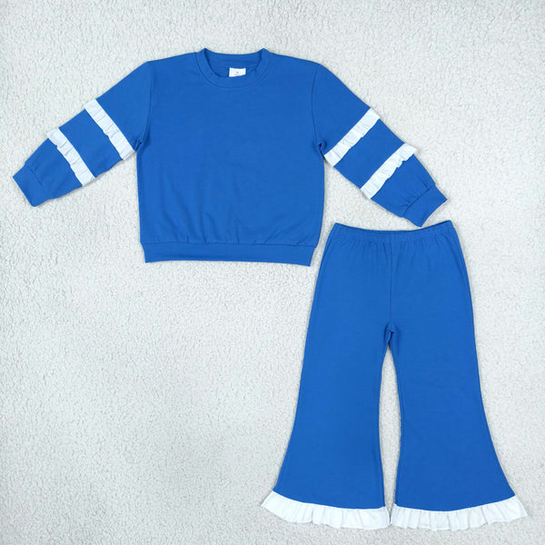 RTS GLP3719 toddler girl clothes cotton blue solid ruffle long sleeve outfit winter clothing