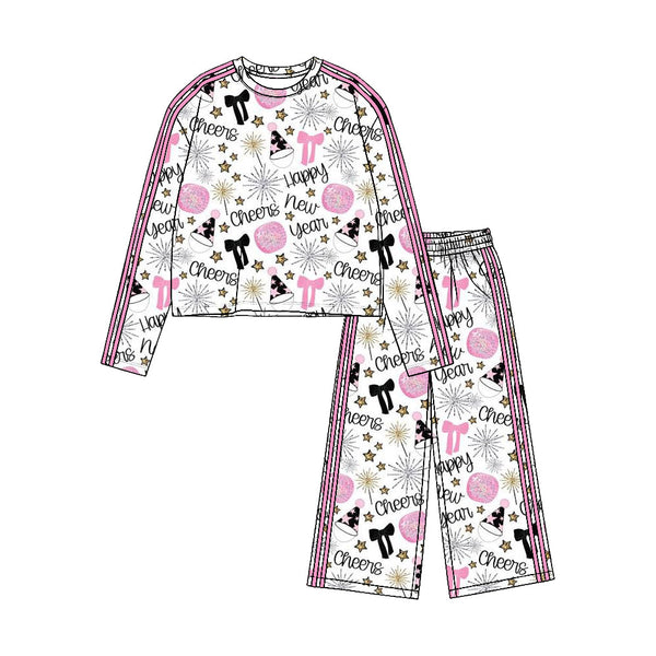 Preorder MOQ 5 pcs Each Style Happy New Year Stripe Yoga Girls Set-2026.8.20