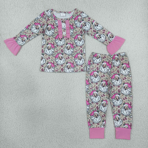 RTS Matching clothing kids Christmas pink print ruffle long sleeve clothes-2026.10.27