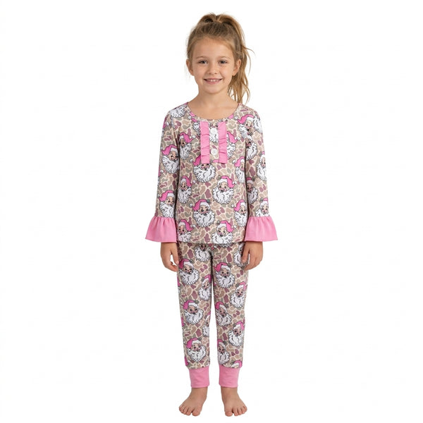 RTS GLP3734 toddler girl clothes camouflage Santa print long sleeve outfit Christmas Clothes