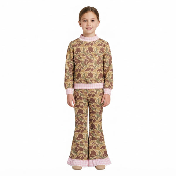 RTS GT1841 baby girl clothes camo print long sleeve mock neck top