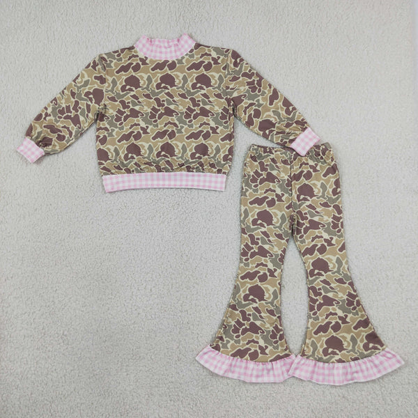RTS GLP3735 baby girl clothes camo print long sleeve top flare pant outfit
