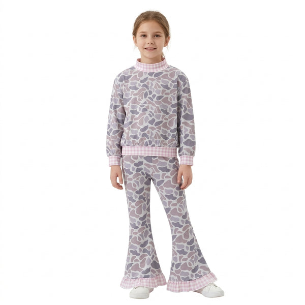 RTS GLP3737 toddler girl clothes camouflage print long sleeve flare pants outfit